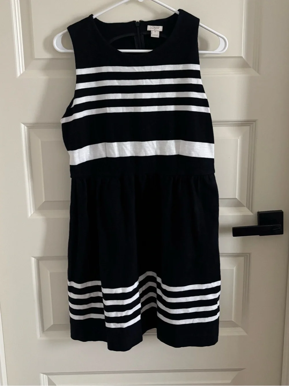 J. Crew Black and White Striped Sleeveless Cotton Dress